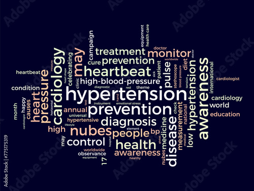 Hypertension word cloud template. Health awareness concept vector background.
