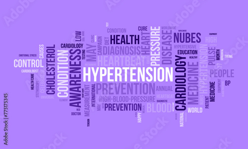 Hypertension word cloud template. Health awareness concept vector background.