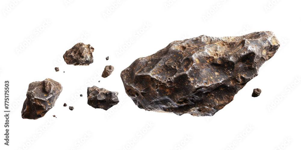 Asteroids stones pieces isolated on transparent background, clipart, cutout, png. Asteroids stones pieces isolated on transparent background, clipart, cutout, png.