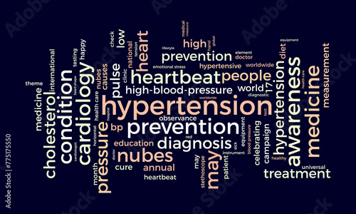 Hypertension word cloud template. Health awareness concept vector background.