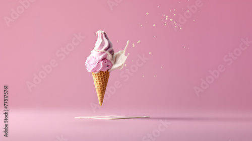 Whimsical Floating Ice Cream Cones on a Pink Background