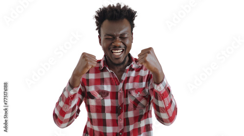 A very happy dark-skinned man clenched his fists while dancing. Go to a disco party Enjoy funny,