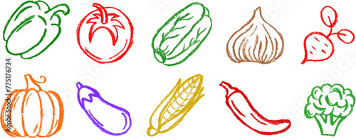 Vegetables Icons Chalk Crayon Drawing
