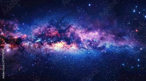 Gold Universe: Majestic Night Sky Featuring Milky Way, Stars, and Nebula in Deep Blue Background
