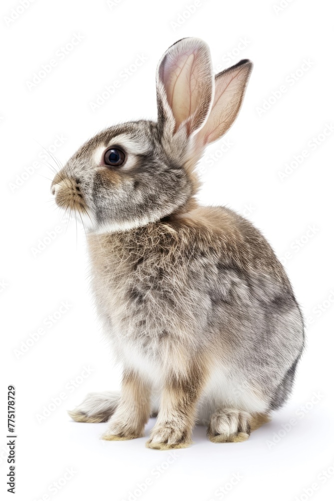 Obraz premium Gray Rabbit Standing in Natural Forest Habitat - Profile View of Adorable Mammal