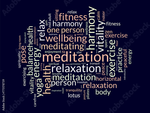Meditation Day word cloud template. Health awareness concept vector background.