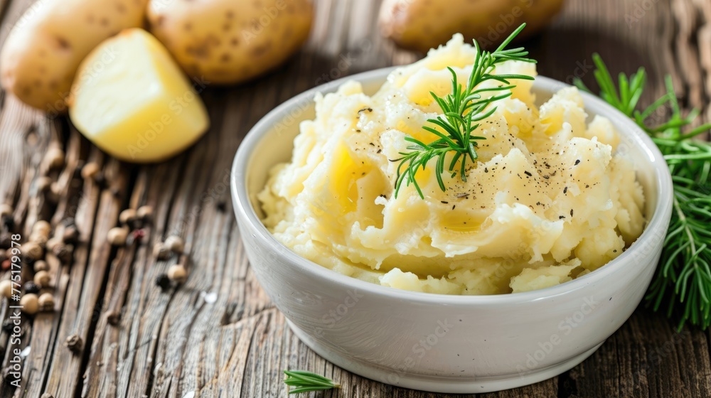 Healthy Vegetable Delight: Rustic Mashed Potatoes Served on Wooden Table Healthy Vegetable Delight: Rustic Mashed Potatoes Served on Wooden Table