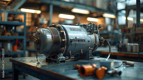 a robust industrial air compressor, its powerful motor and efficient design ensuring consistent performance in any environment, in cinematic 8k resolution.