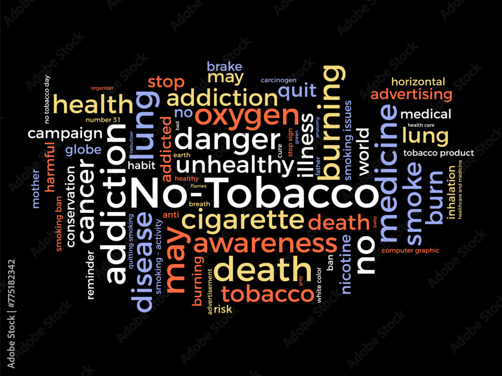 No-Tobacco word cloud template. Health awareness concept vector background. No-Tobacco word cloud template. Health awareness concept vector background.