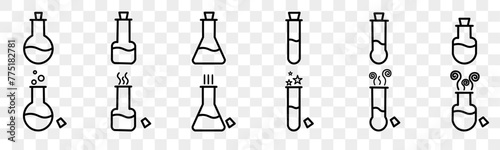Glass icon set. Potions, bottle of chemical serums, vector icons. Vector on a transparent background