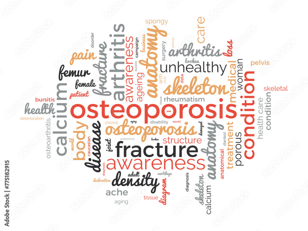 Osteoporosis word cloud template. Health and Medical awareness concept vector background.