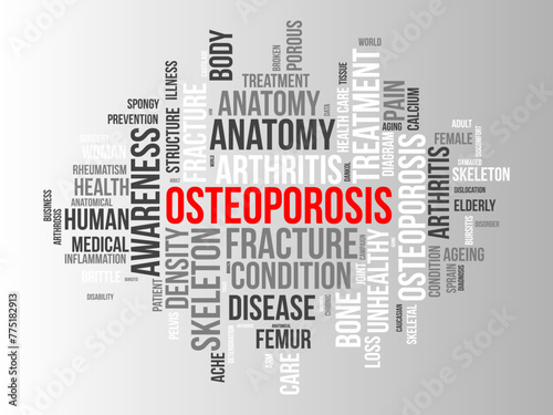 Osteoporosis word cloud template. Health and Medical awareness concept vector background.