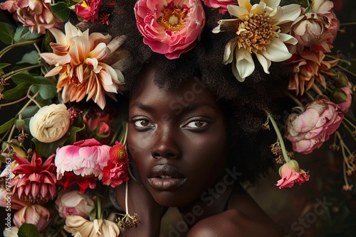 black woman with flowers