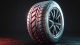 3D rendering of a new sports summer tire, innovative design on a black background