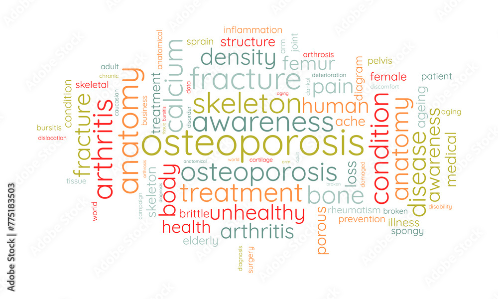 Fototapeta premium Osteoporosis word cloud template. Health and Medical awareness concept vector background.