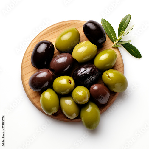 olives with tuna top view white backround сreated with Generative Ai