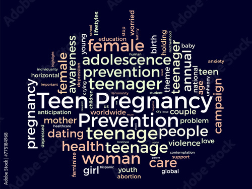 Teen Pregnancy Prevention word cloud template. Health and Medical awareness concept vector background.