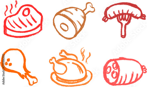 Meat Related Icons Chalk Crayon Drawing