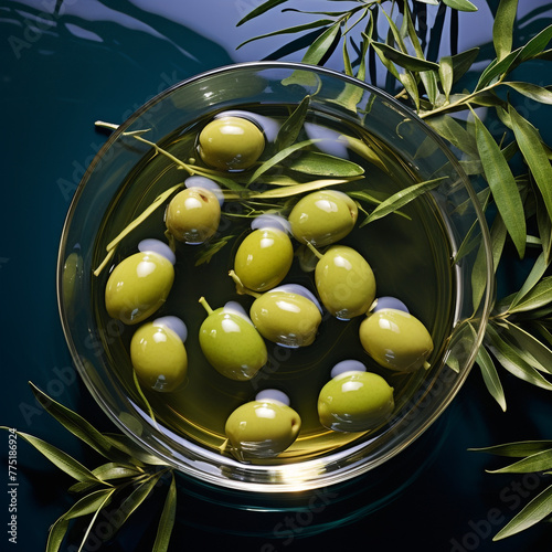 olives on water top view сreated with Generative Ai
