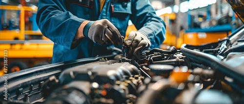 Repairing a Car Engine in an Auto Repair Shop. Concept Auto Repair, Car Engine, Mechanic Services, Vehicle Maintenance, Engine Repair photo