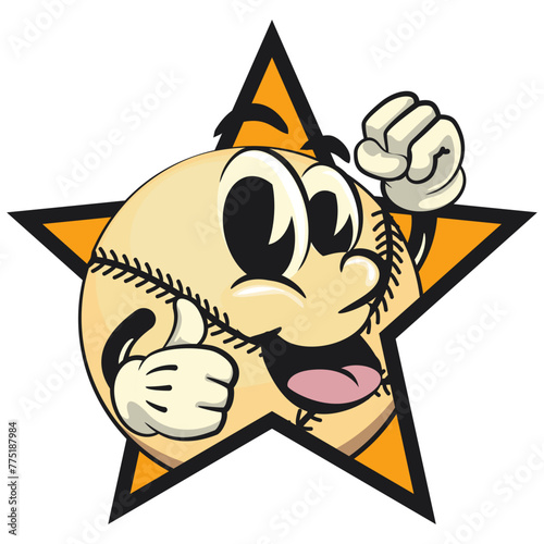 Canvas Print baseball cartoon vector isolated clip art illustration mascot out from of a star