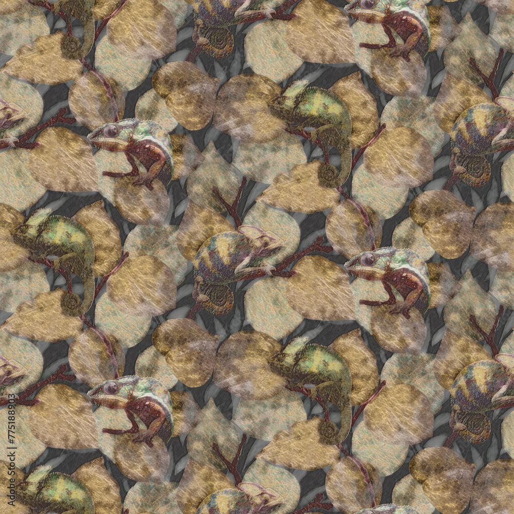 design of chameleons in the jungle painted in watercolor design of chameleons in the jungle painted in watercolor