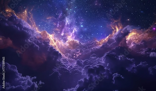 Night cosmic sky with clouds and stars. The concept of celestial harmony and expansion. photo