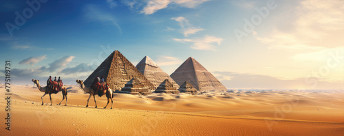 Great panorama of pyramids in egypt. copy space for text.