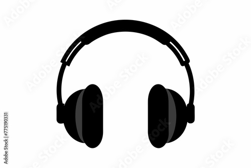 Black silhouette headphone on white background.