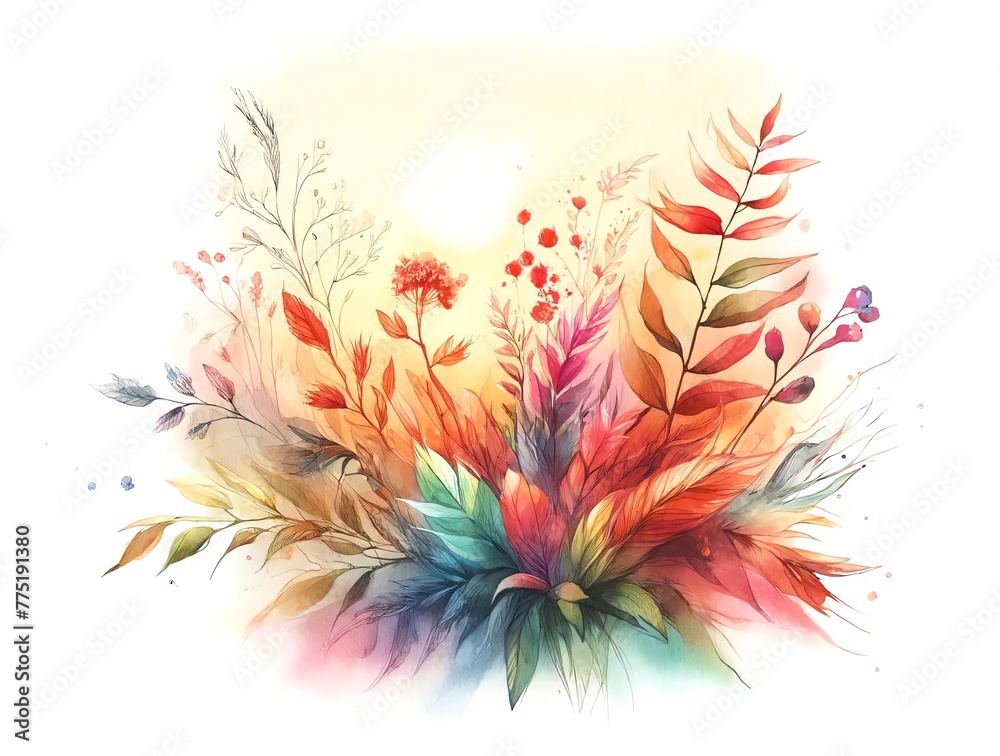 Fototapeta premium Watercolor Painting of Summer Plants