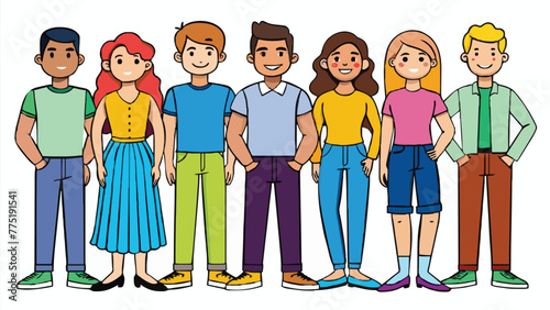 Various styles People. man, men, and women together in colorful clothing. Cartoon-style characters etc. Vector illustration. Isolated design elements.