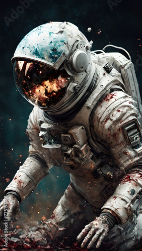 Astronaut in a space suit on a space mission in deep space. Cosmonaut on the moon.