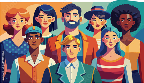 Various styles People. man, men, and women together in colorful clothing. Cartoon-style characters etc. Vector illustration. Isolated design elements.