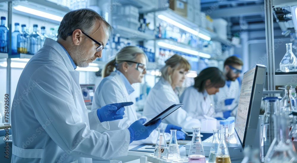 A team of scientists working together in the laboratory