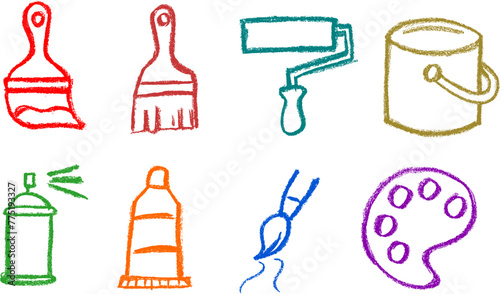Paint Related Icons Chalk Crayon Drawing