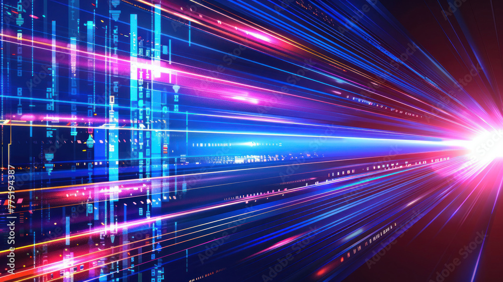 Dynamic image featuring colorful light streaks representing speed and technology on a dark background