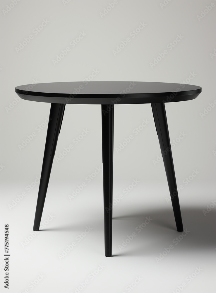a black table with black metal legs on a white background, in the style of dark brown and dark bronze сreated with Generative Ai