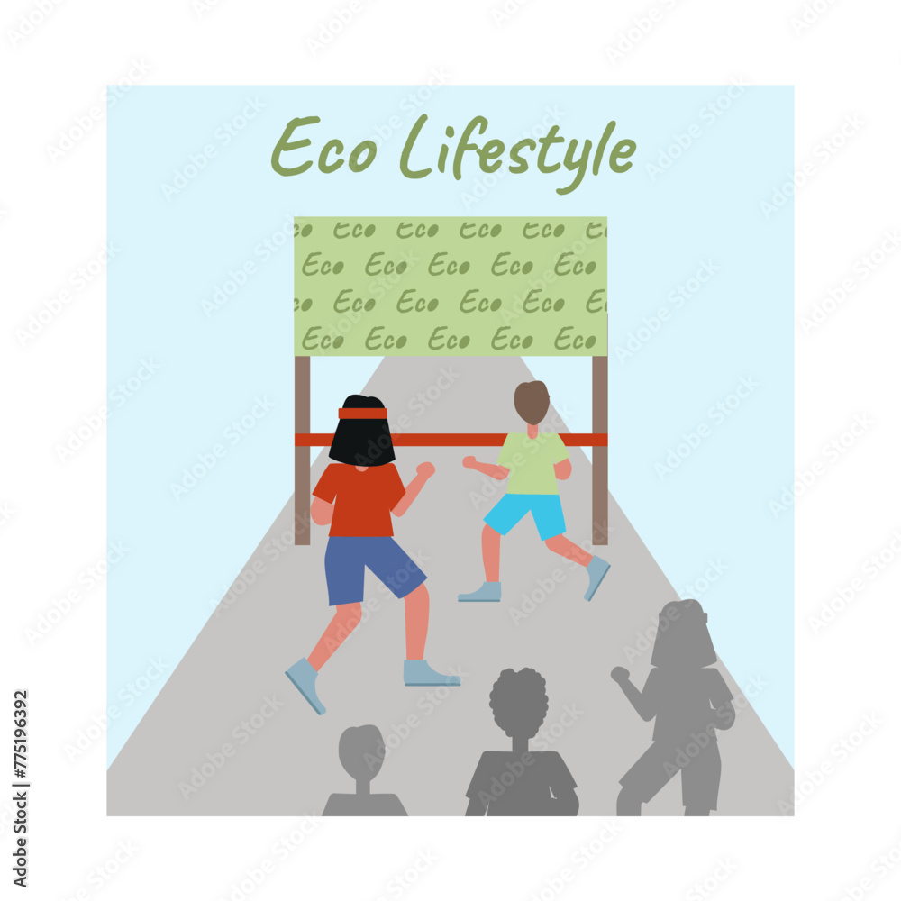 A marathon dedicated to fighting climate change. Vector flat illustration. Square banner. A marathon dedicated to fighting climate change. Vector flat illustration. Square banner.