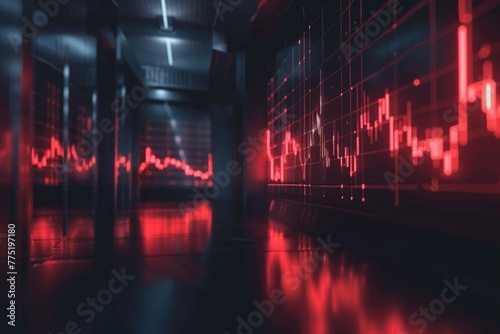 A darkened room flickers with the life of the crypto market, charts breathing the rhythm of digital currencies, 3D illustration photo