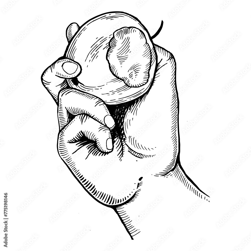 Hand and bitten apple engraving PNG - obrazy, fototapety, plakaty 