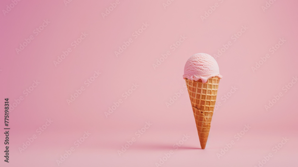 Strawberry ice cream cone on pink background Strawberry ice cream cone on pink background