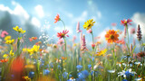A springtime meadow alive with the vibrant colors of blooming wildflowers