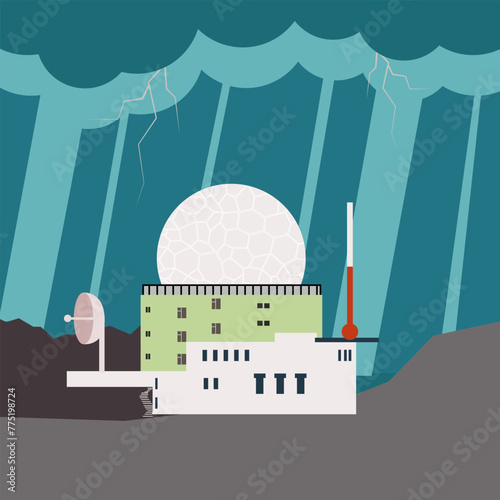 Weather station and storm, extreme weather. Climate change. Flat vector illustration.