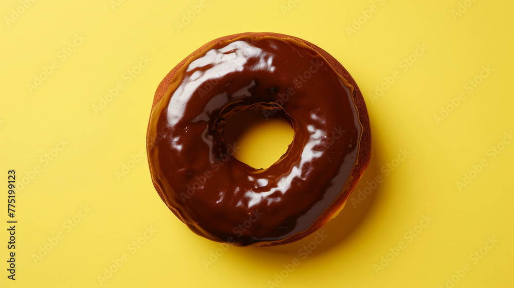 Chocolate glazed donut on a yellow background Chocolate glazed donut on a yellow background