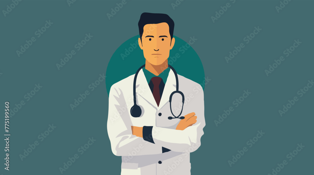 An illustration of a confident male doctor in a lab coat with a stethoscope, standing with arms crossed on a solid background.
An illustration of a confident male doctor in a lab coat with a stethoscope, standing with arms crossed on a solid background.