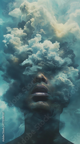Surreal portrait with clouds for head