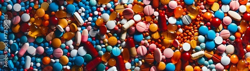 An abstract composition featuring a multitude of colorful prescription pills photo