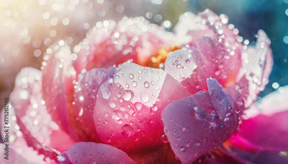 Abstract natural background with beautiful water drops on a pink and lilac petal peony close-up macro
Abstract natural background with beautiful water drops on a pink and lilac petal peony close-up macro