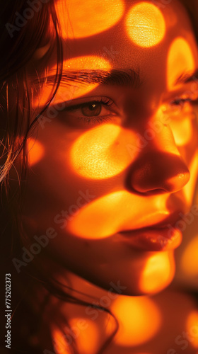 Woman's face with artistic shadow pattern
