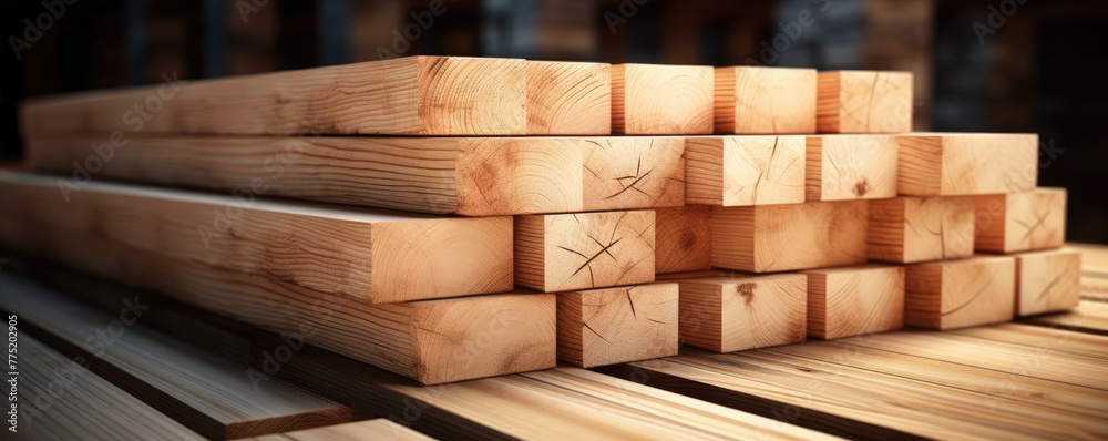 Pile of wooden boards cut in timer side view. Pile of wooden boards cut in timer side view.